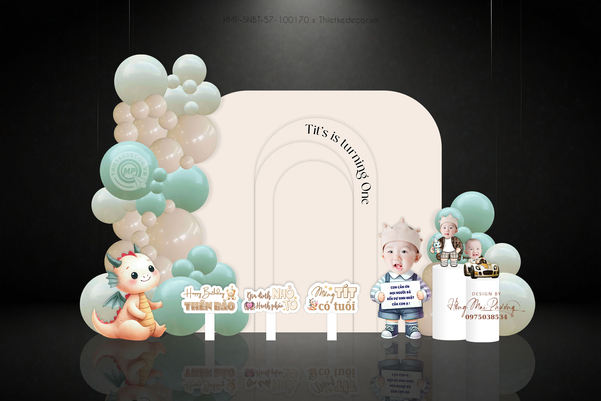 Sinh nhật bé trai tuổi rồng tone nâu be